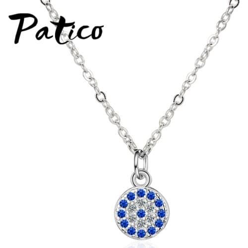 Hot Sale 100% 925 Sterling Silver Lucky Blue Clear Small CZ Pendant Necklace Women Luxury Sterling Silver Jewelry