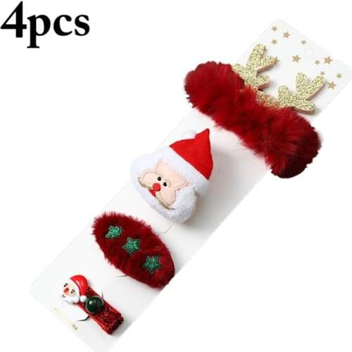 4Pcs/Set Christmas Hair Clips Creative Elk Santa Claus Decor Hair Pins Clothes Brooch For Women Girls Hair Jewelry Accessories
