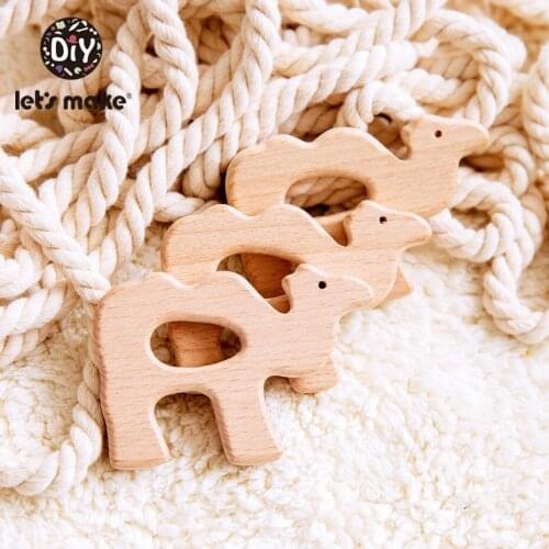 LetS Make Wooden Teether 50pc Cute Alpaca Natural Beech Organic Wooden Teething Pendant Baby Rattle Newborn Mobile Play Gym Toy