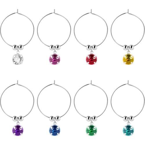 Hemoton 8pcs Colorful Diamonds Glass Hanging Ring Hanging DIY Glass Ring for Restaurant Hotel Bar (Mixed Color)