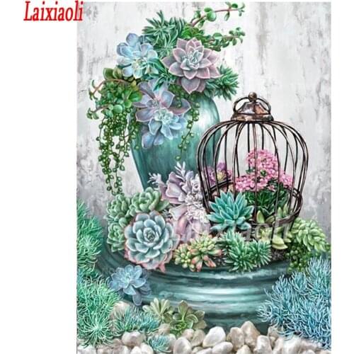 5D DIY Diamond Painting Succulent Garden scenery Full Square Drill Diamond Embroidery green plant Diamond Mosaic Home Decor Gift