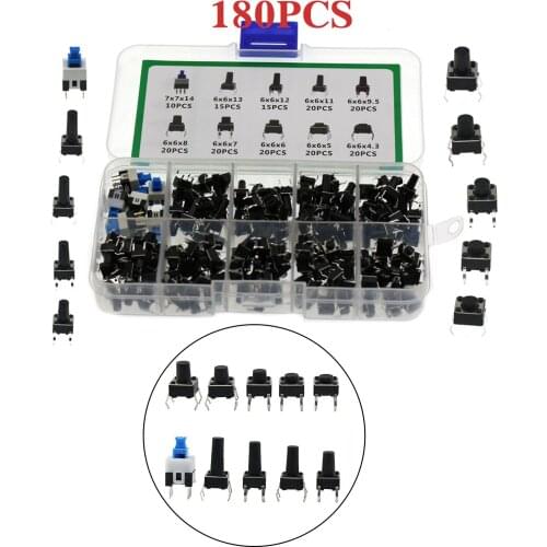 Areyourshop 180Pcs 10 Values Tactile Push Button Switch Micro Momentary Tact Assorted Kits