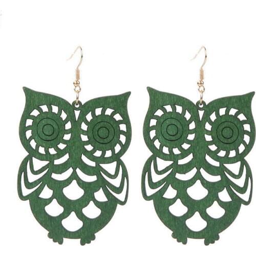 E7499 ZWPON Large Wood Owl Earrings for Women Trendy Cutout Natural Wood Owl Drop Earrings Jewelry Wholesale Animal Zinc Alloy