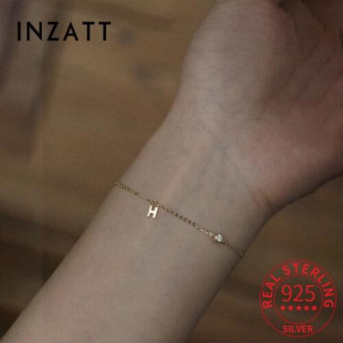 INZATT Real 925 Sterling Silver Zircon Letter 14K Glod Bracelet For Fashion Women Hiphop Fine Jewelry Minimalist Accessories