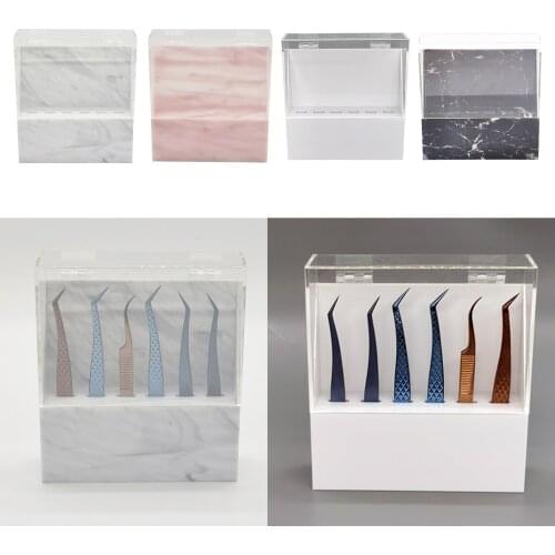 6 Slots Tweezer Holder Eyelash Extension Tweezer Stand Acrylic Tweezers Shelf Holder Storage Rack Case with Dustproof Cover