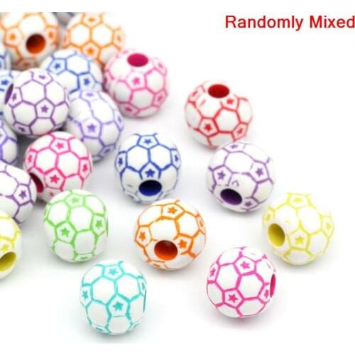 Doreen Box hot- 100PCs Mixed Acrylic Soccer Football Spacer Beads 12x11mm(4/8"x3/8")(B20294)