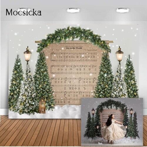 Winter Snow Christmas Backdrop Sheet Music Children Kids Birthday Portrait Photography Background X-mas Holiday Party Decor