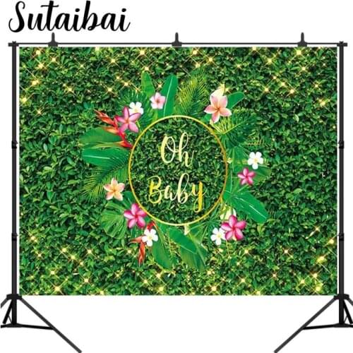 Oh Baby Backdrop Tropical Summer Baby Shower Birthday Aloha Party Supplies Green Grass Lawn Flower Banner Cake Table Decor