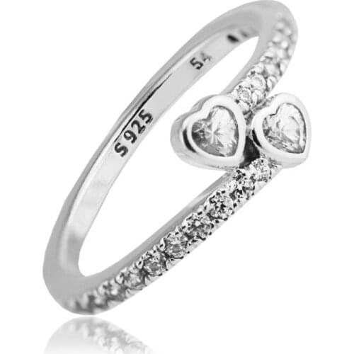 Forever Hearts Rings for Women Fashion 925 Sterling Silver Rings Jewelry Charm Female Ring Jewelry Clear CZ Valentine Day Gifts