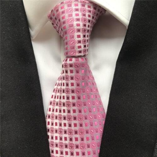 10 cm Width New Design Mens Ties Jacquard Woven Neck Tie Unique Pink Grids Cravat Neckties