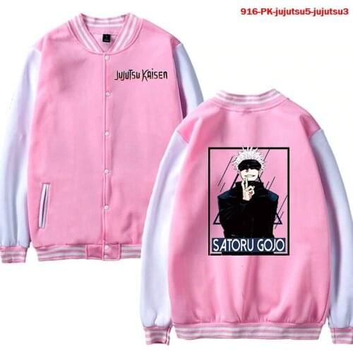 Hot Sale Jujutsu Kaisen Jacket Pink Baseball Streetwear Long Sleeve Coat Casual Streetwear Japanese Comics Polyester Clothes