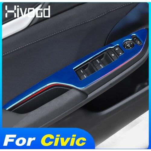 Hivotd Window Lifter Switch Button Trim Stickers Cover Decoration Car Accessories Stainless Steel For Honda Civic 10th 2016-2021