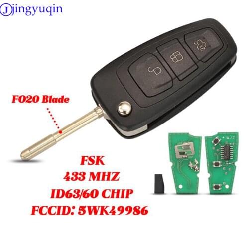 Jingyuqin 3 Buttons Car Remote Key Fob DIY For Ford Focus Mondeo 1999-2007 ASK 433/315Mhz With ID60