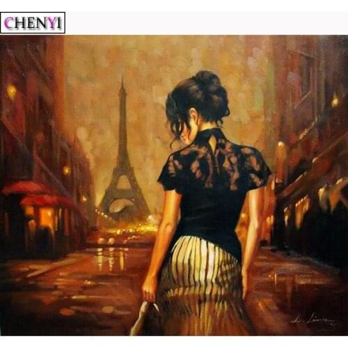 CHENYI DIY Diamond Painting Cheongsam Woman Paris Tower Cross Stitch Diamond Embroidery Full Drill Living Room Decoration Gift