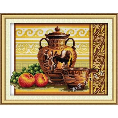 Pottery & fruits(2)cross stitch set pattern DMC color count print 18ct 14ct 11ct embroidery kit DIY handmade needlework supplies