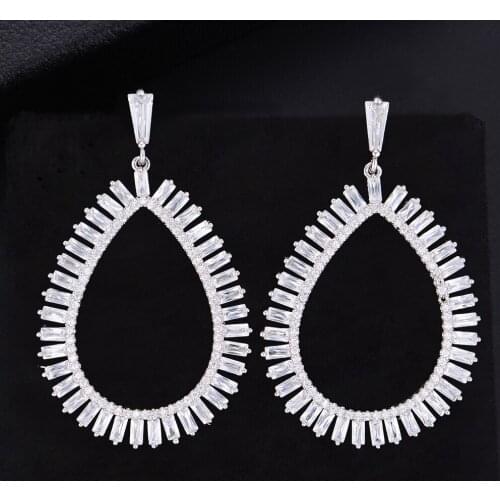 LARRAURI New Cubic Zirconia Long Drop Dangle Earrings For Women Fashion Big Waterdrop Teardrop Earrings Pierced Wedding Jewelry