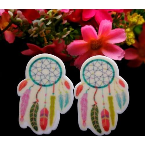 40pcs/Lot 26x37mm Dreamcatcher Resin Flatback Planar Cabochon Feather Flat Back DIY for Hair Bow Center Handmade Materials Decor
