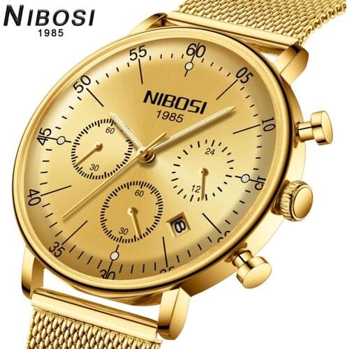 NIBOSI Mens Watches Top Luxury Brand Waterproof Quartz Wrist Watch men Gold Mess Belt Fashion Sports watch Relogio Masculino