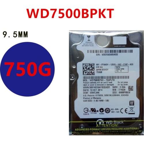 New Original HDD For WD 750GB 2.5" SATA 3 Gb/s 16MB 5400RPM 9.5MM For Internal Hard Disk For Notebook HDD For WD7500BPKT