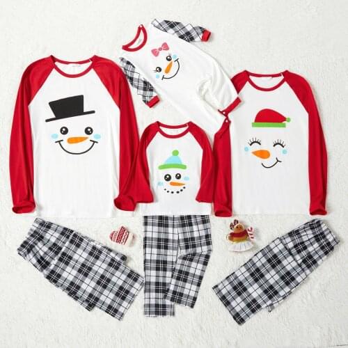 PatPat Christmas Snowman Face Print Family Matching Long-sleeve Pajamas Sets (Flame Resistant)