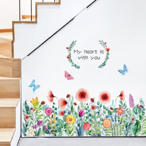 Skirting Line Wall Stickers Flowers Butterflies Bedroom Decor Aesthetic Kitchen Bathroom Waterproof Stickers Home Decoration Art