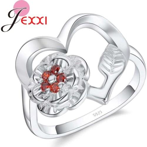 Romantic Red Cubic Zircon 925 Sterling Silver Wedding Engagement Rings For Female Anniversary Finger Ring For Woman Bijoux