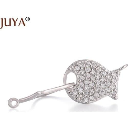 Luxury Copper Zirconia Jewellery Findings Components Fish Charms Connectors For Braided Bracelets Necklace DIY Jewelry Making