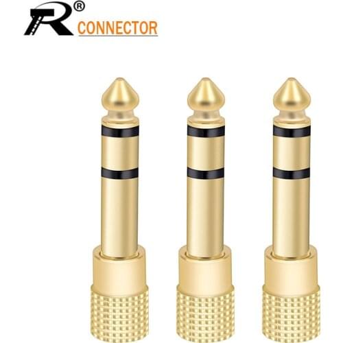 3pcs Microphone plug audio connector 6.35mm male plug to jack 3.5mm 3 pole female socket speaker adapter gold plated