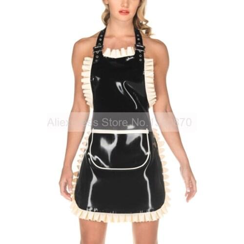 Handmade Sexy Latex Rubber Female Apron Dress with Front Pocket S-LD276