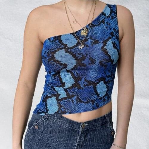 Chinese Style Print Crop Top Fashion Women One Shoulder Vests Y2K Vintage Asymmetric Slim Fit E-girl Aesthetic Summer Tank Top