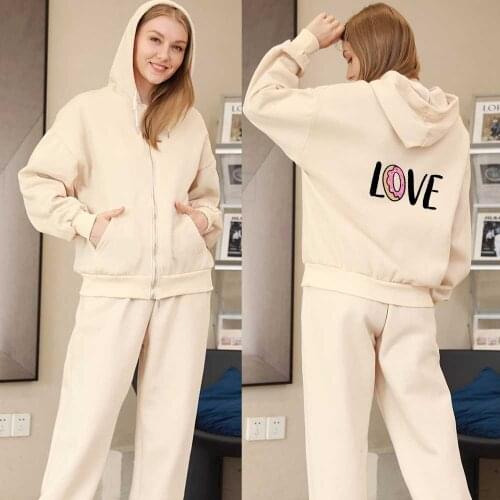 Zip Up Hoodie Women Korean Style Graphic Hoodie Love Print Winter Jacket Fashion Tops Harajuku Streetwear Long Sleeve Sweatshirt