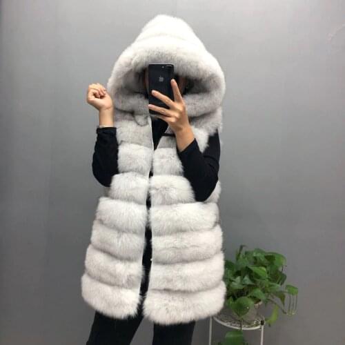 Real fox fur coat vest Woman winter short hooded fur coat vest womens winter jackets Striped jacket QD.YISHANG