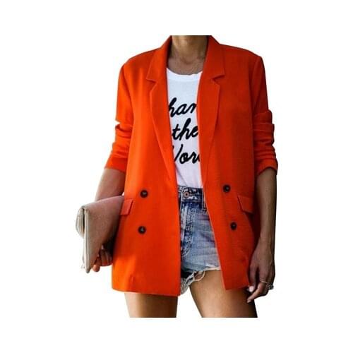 Spring And Autumn New Womens European And American Lapel Long Sleeve Button Fashion Slim Solid Color Lady Blazer
