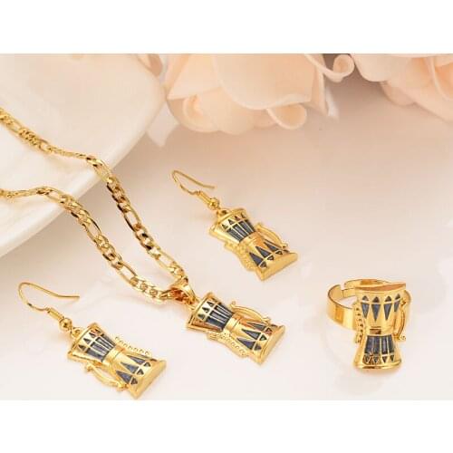Crystal black BAG drum Pendant Chain Necklaces Earrings Fine Gold GF PNG Jewellery Set Papua New Guinea Wedding party women