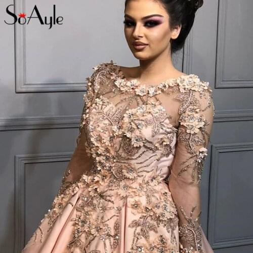 SoAyle Sheer Ball Gown 2018 Prom Dresses Illusion Flower Heavy Beading Evening Dresses Long Vestidos De Festa Graduate Dresses