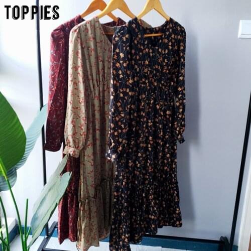 Womens long sleeve v-neck dress korean fashion midi dresses floral printing elegant vestidos mujer 2020