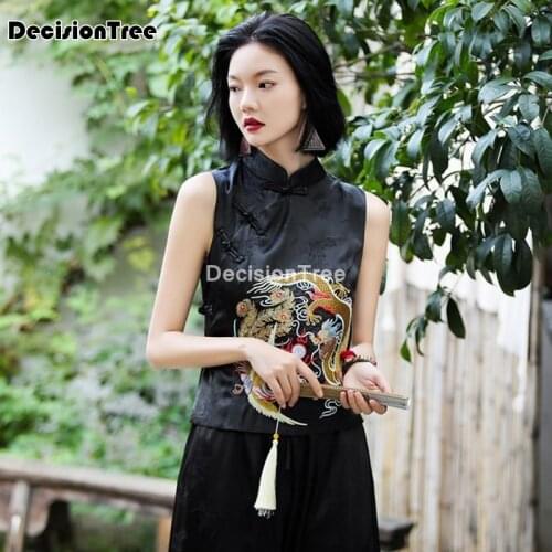 2021 women ethnic vest top chinese style retro jacquard elegant lady vest traditional chinese hanfu clothes vests for women
