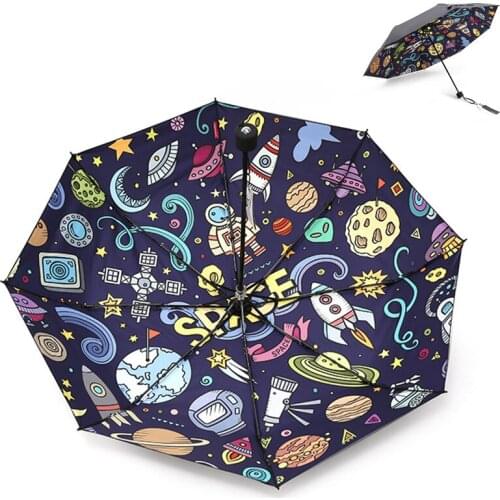 Anime Supersoni Space Rockets Umbrella Three-Folding Umbrella Child Cartoon Windproof Folding Sun Rain