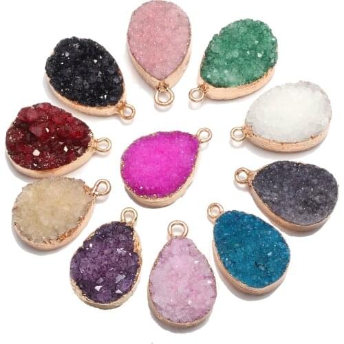 100% Natural Stone Druzy Pendants Water Drop Reiki Heal Agates Druzy For Charms Jewelry Making DIY Necklace Earring 16x25mm