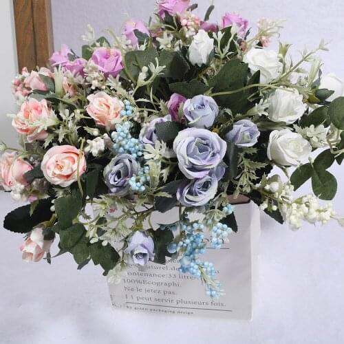 30cm Silk Rose Artificial Flower 5 Forks 5 Heads Fake Flower For Wedding Living Room Bedroom Home Decoration indoor Bouquet