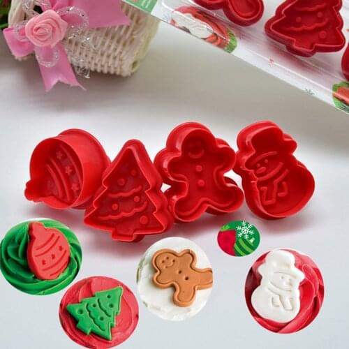 4pcs/set Christmas Cookie Biscuit Mold 3d Cookie Plunger Cutter Diy Baking Mould