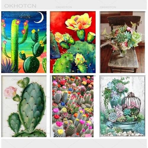 5D Diy Full Square/round Diamond Painting Cactus Diamond Embroidery Cross Stitch Cactus Text Rhinestone Mosaic Home Decoration