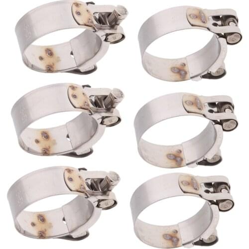 6pcs Universal Clamp For Motorcycle Exhaust Pipe - Stainless Steel 48-51mm / 52-55mm