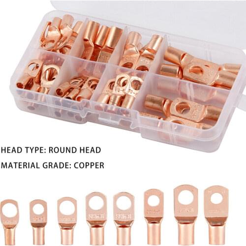 60 Pcs SC Copper Lug Ring Car Battery Terminals Electrical Wire Crimp Connector Automotive Assortment Kits