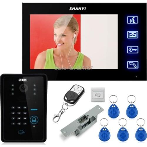 7" LCD Monitor ID Card Unlocking Video Door Phone Wth IR Camera & Code Keypad Electric Strike Door Lock
