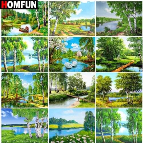 HOMFUN Full Square/Round Drill 5D DIY Diamond Painting "Tree creek landscape" Embroidery Cross Stitch 5D Home Decor Gift