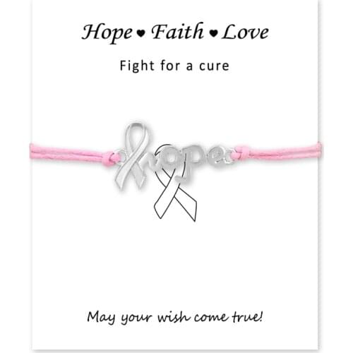 Fighter Breast Cancer Awareness Pink Ribbon Charm Card Bracelets Card Women Men Jewelry Custom Colors