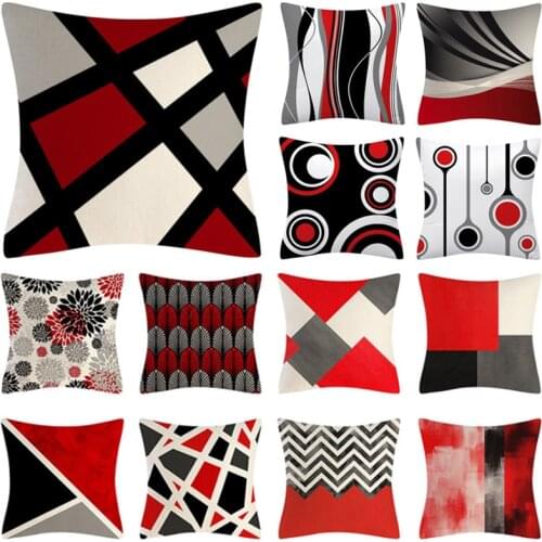 Geometric Cushion Cover 45*45cm Pillow Case Sofa Car Decoration Polyester Abstract Modern Red Black Pillowcase Home Decorative