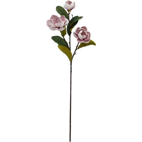 Magnolia Artificial Flowers Foamy Feel Fake Decoration 3 Heads With Leaves Oversize Big Simulation Plant