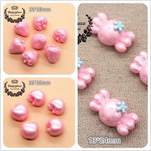 10pcs Kawaii Pink Strawberry/Apple/Candy Resin Flatback Cabochon Miniature Food Art Supply Decoration Charm Craft